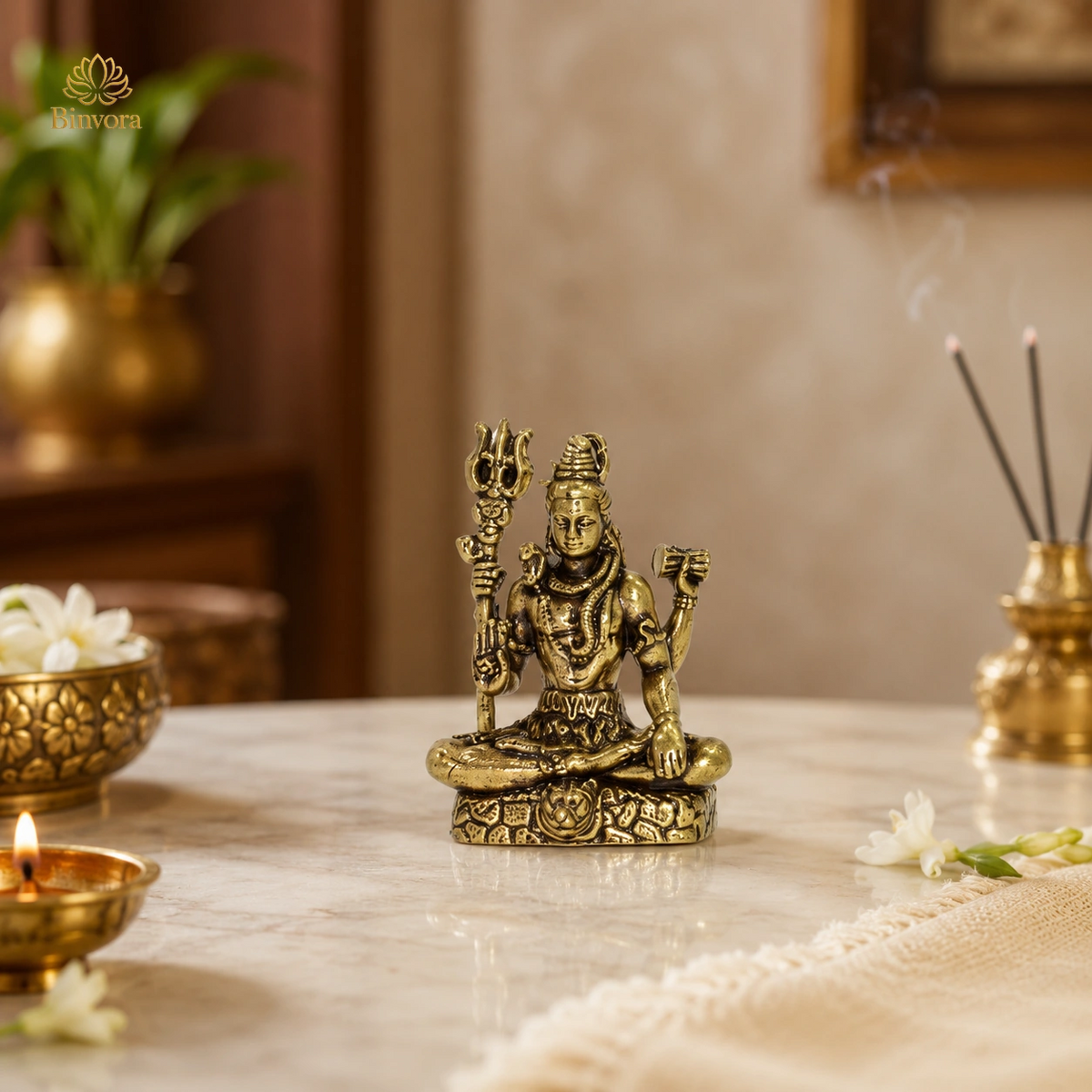 Mini Brass Lord Shiva Idol for Home, Car Dashboard & Puja | 3 cm Pocket-Size Mahadev Murti