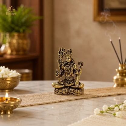 Mini Brass Lord Shiva Idol for Home, Car Dashboard & Puja | 3 cm Pocket-Size Mahadev Murti