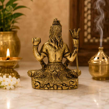 2.7 Inch Brass Lord Shiva Idol – Antique Gold Finish | Meditating Shiva Murti for Home & Pooja Room
