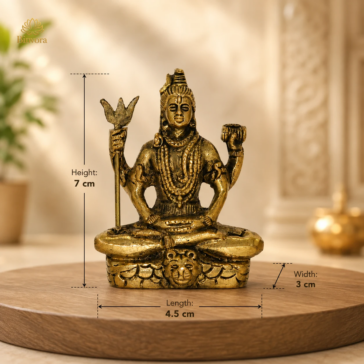 2.7 Inch Brass Lord Shiva Idol – Antique Gold Finish | Meditating Shiva Murti for Home & Pooja Room