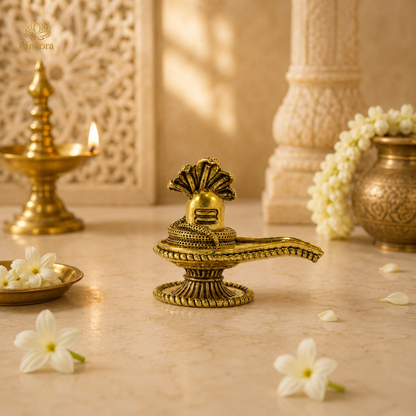 Brass Shivling Statue with Sheshnaag for Home | 1.3 Inch Shivlingam ॐ नमः शिवाय