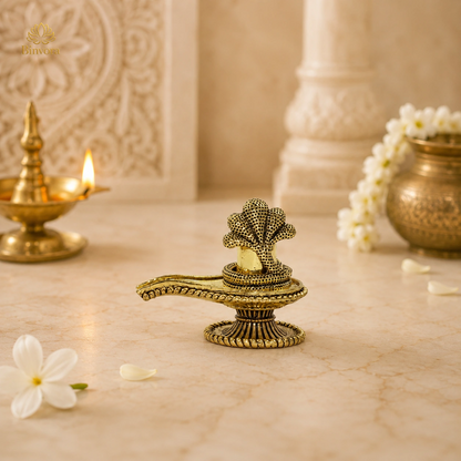 Brass Shivling Statue with Sheshnaag for Home | 1.3 Inch Shivlingam ॐ नमः शिवाय