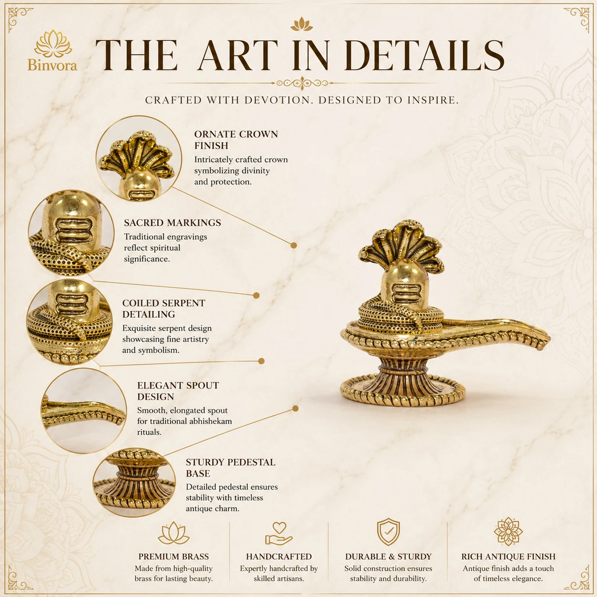 Brass Shivling Statue with Sheshnaag for Home | 1.3 Inch Shivlingam ॐ नमः शिवाय