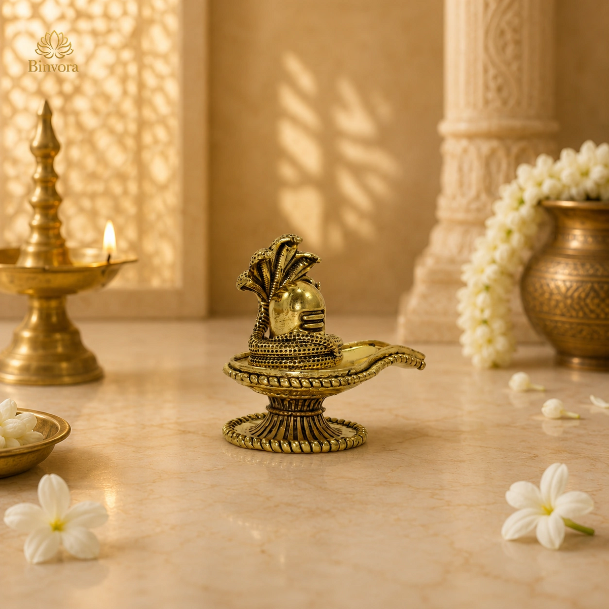Brass Shivling Statue with Sheshnaag for Home | 1.3 Inch Shivlingam ॐ नमः शिवाय