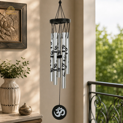 Silver Metal Om Wind Chime – Elegant Spiritual Hanging for Home & Décor | Ideal for Gifting | Feng Shui - Vastu