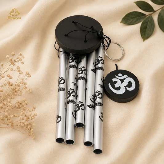 Silver Metal Om Wind Chime – Elegant Spiritual Hanging for Home & Décor | Ideal for Gifting | Feng Shui - Vastu