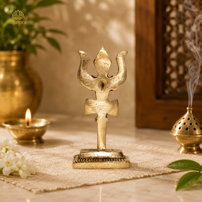 3 Inch Golden Brass Handcrafted Trishul with Damru | Trishul for Pooja Mandir Home Temple