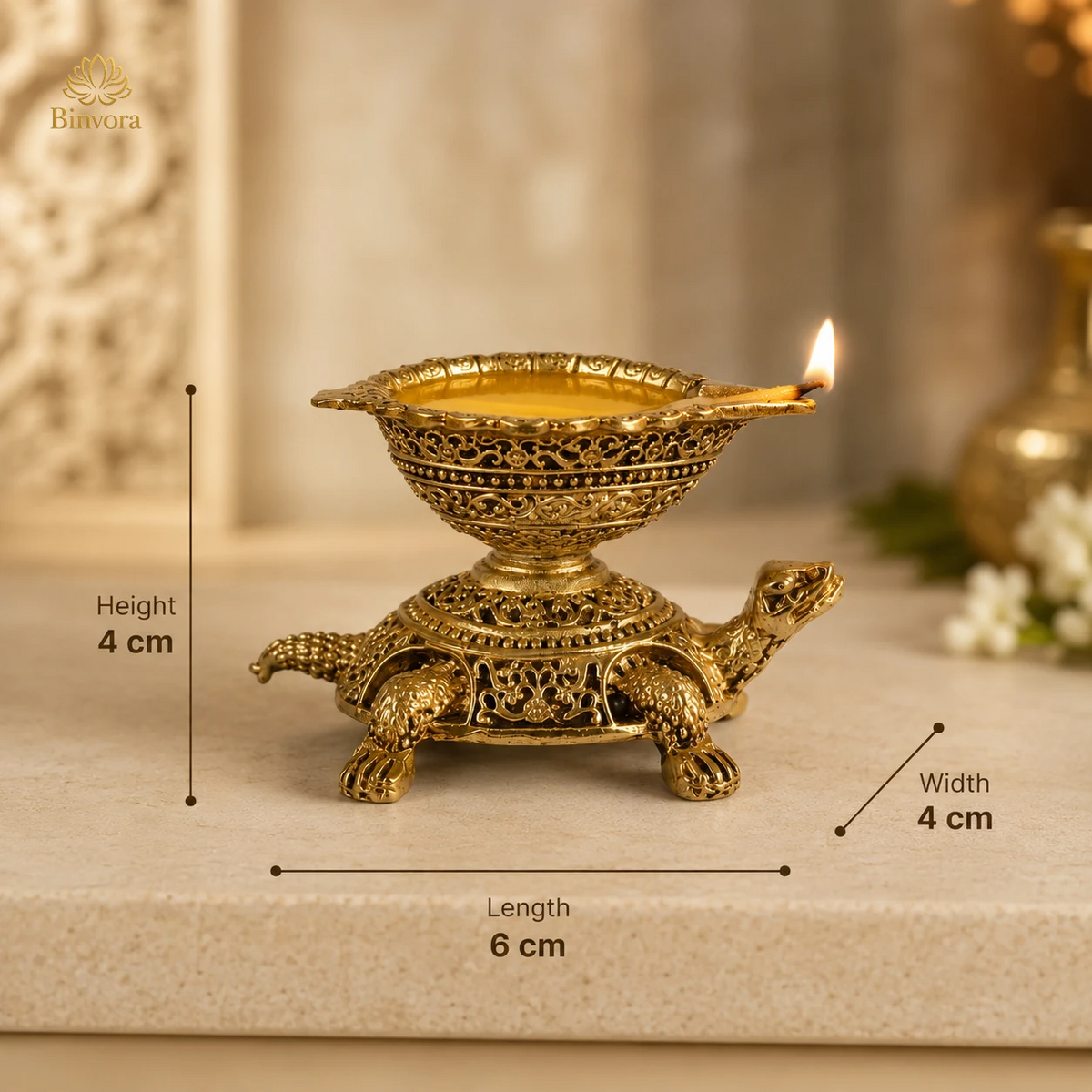 Handcrafted Brass 1.5 Inch Tortoise Diya | Premium Traditional Oil Lamp for Pooja Room, Mandir, Diwali Decoration & Housewarming Gift