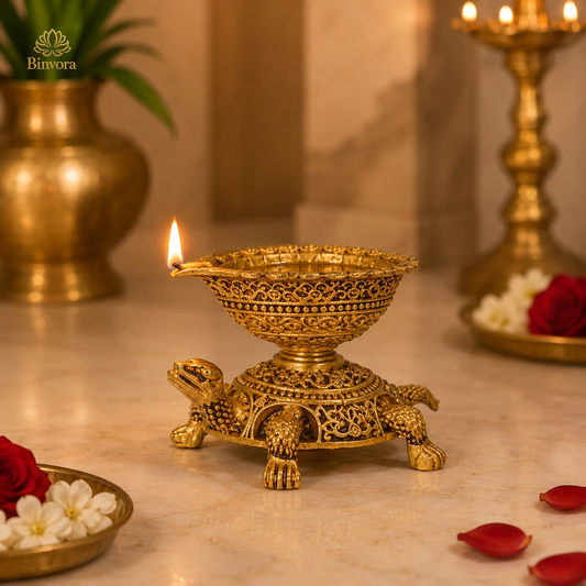 Handcrafted Brass 1.5 Inch Tortoise Diya | Premium Traditional Oil Lamp for Pooja Room, Mandir, Diwali Decoration & Housewarming Gift
