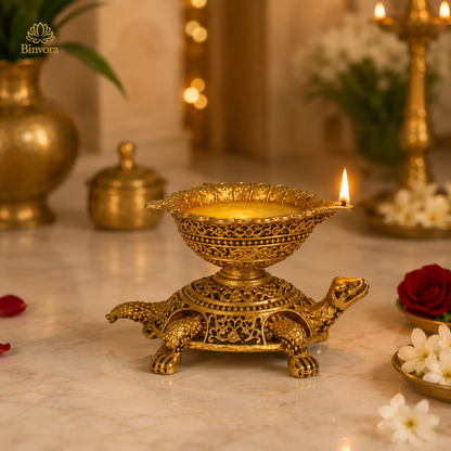 Handcrafted Brass 1.5 Inch Tortoise Diya | Premium Traditional Oil Lamp for Pooja Room, Mandir, Diwali Decoration & Housewarming Gift
