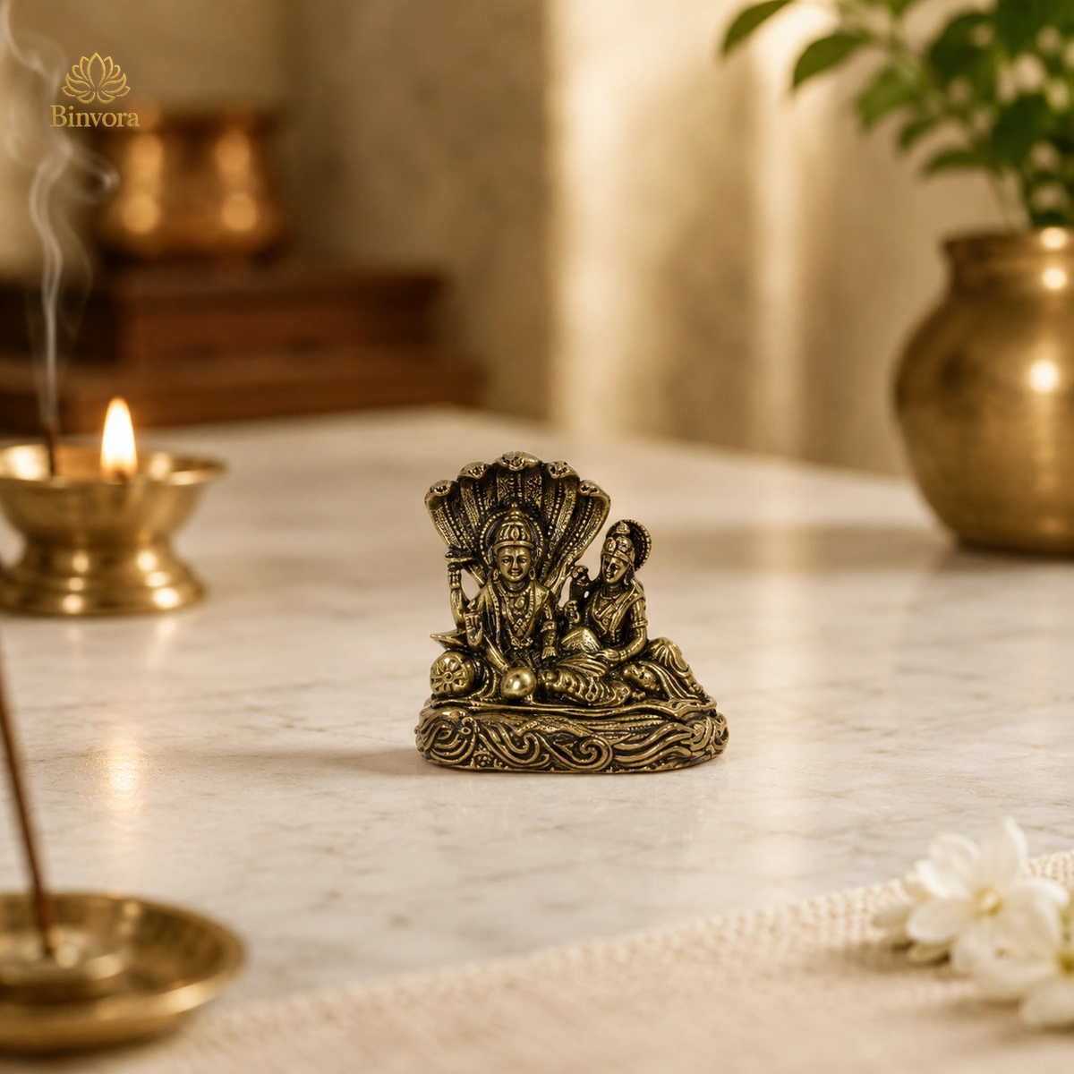 Antique Sheshnag Vishnu Murti – Miniature Lord Vishnu Idol for Home Décor & पूजा